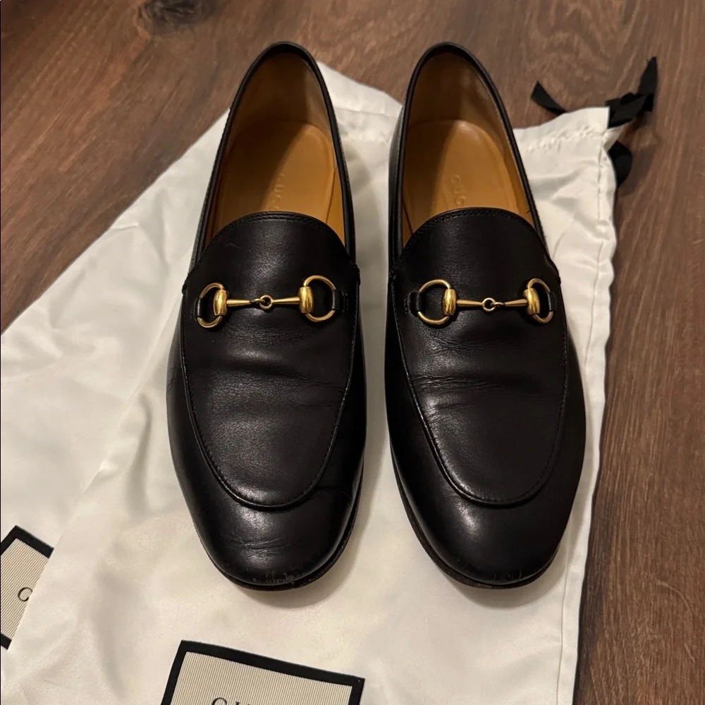 Gucci Jordaan Horsebit Black Leather Loafers | Classic Gucci Slip-On Size 37.5 - Picture 2 of 10